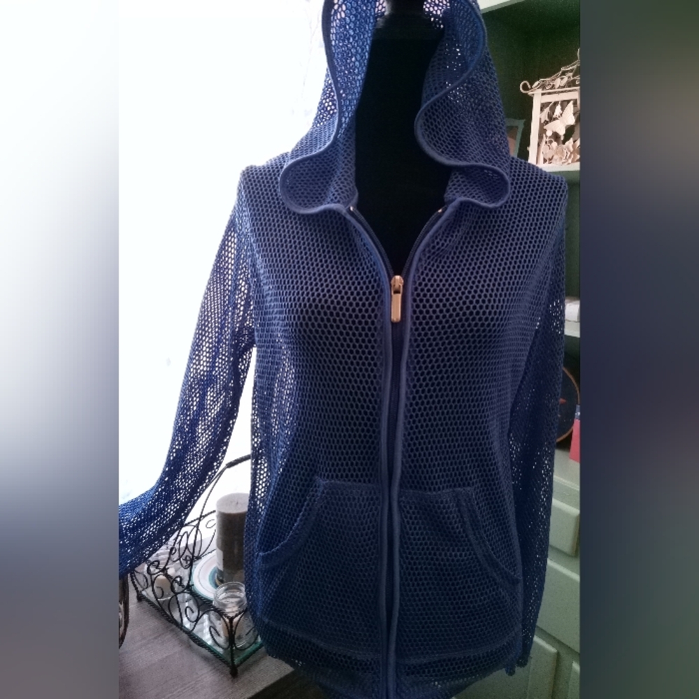 Beautiful Blue Mesh Zip-Up Hoodie Size Large
